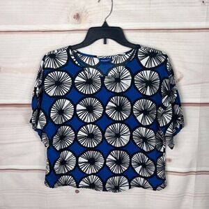 Marimekko Target Top Womens XS Blue Geometric Blouse Circle Artsy Crop Pullover